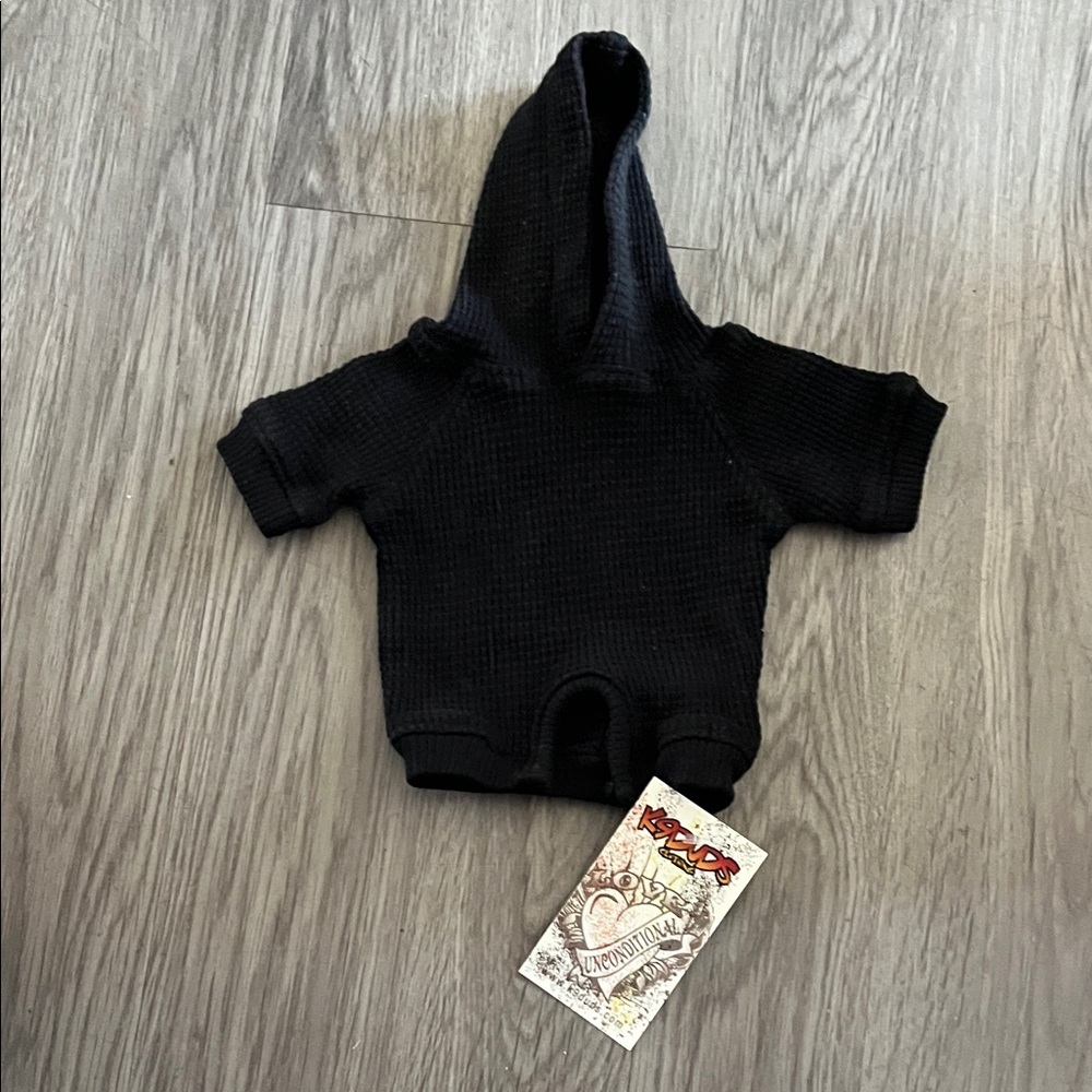 Black Hooded Dog Sweater with Bold Text - Picture 2 of 4